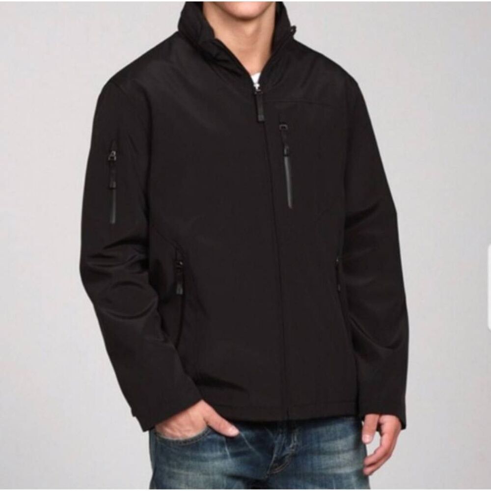 Tumi T Tech Black Micro Bonded Jacket Sz XXL Insulated Hidden Hood Rain Coat